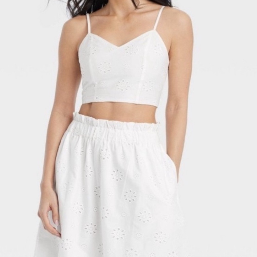 Universal Thread™️ White Eyelet Crop Top and Skirt Set